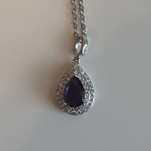 New 18k White Gold Filled Amethyst CZ Diamond Water Drop Necklace